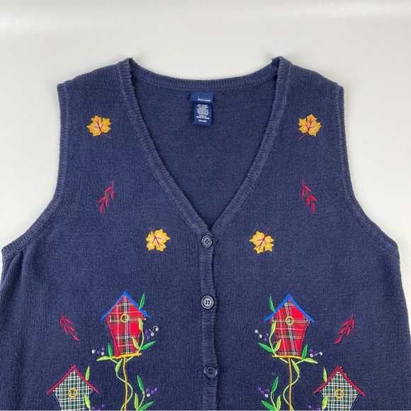 Vintage Fall Autumn Sleeveless Cardigan Sweater 90s Basic Editions Womens 2XL - Picture 2 of 14